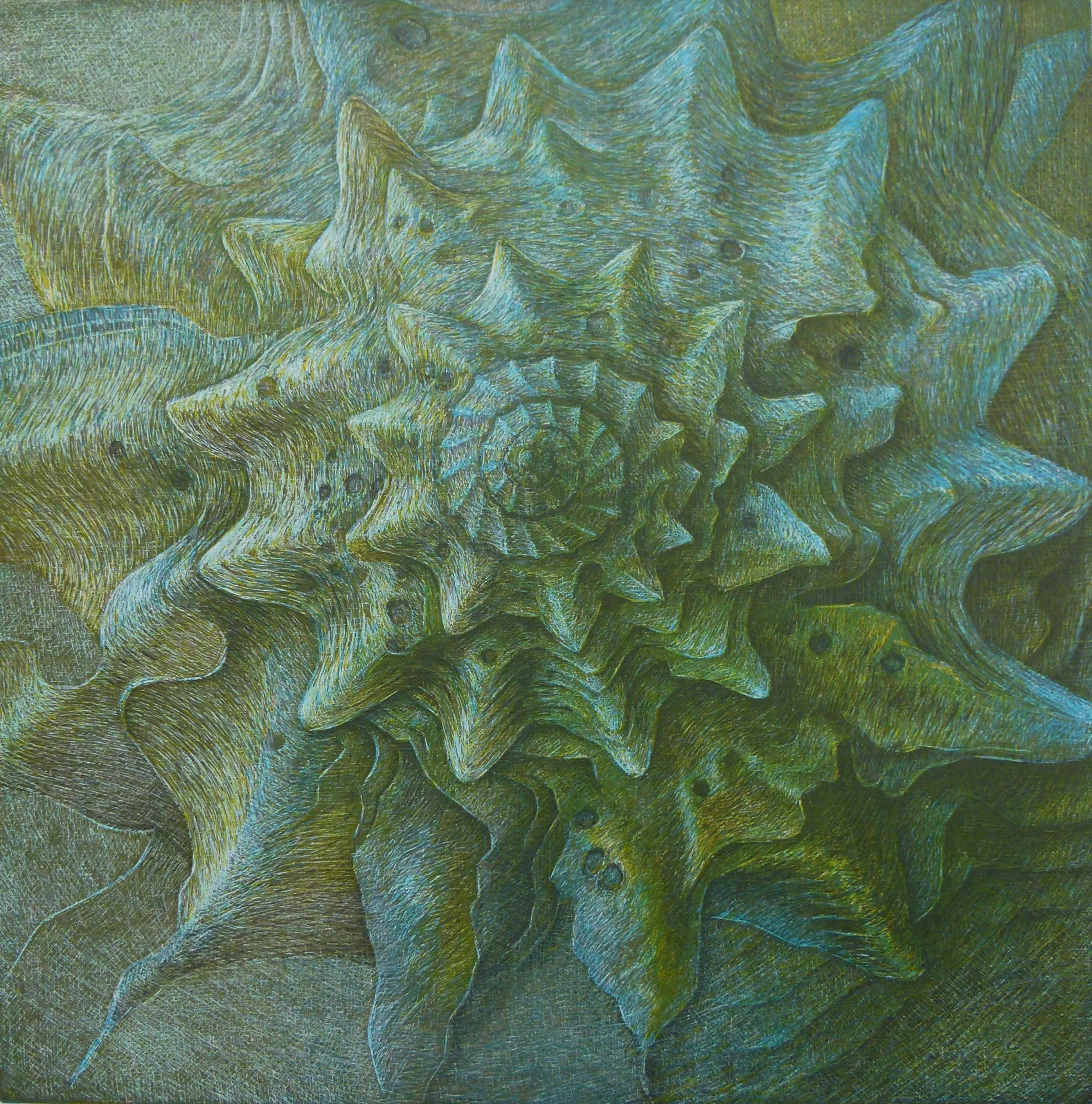 Atlantis 2 (Element Earth), colour woodcut 2014